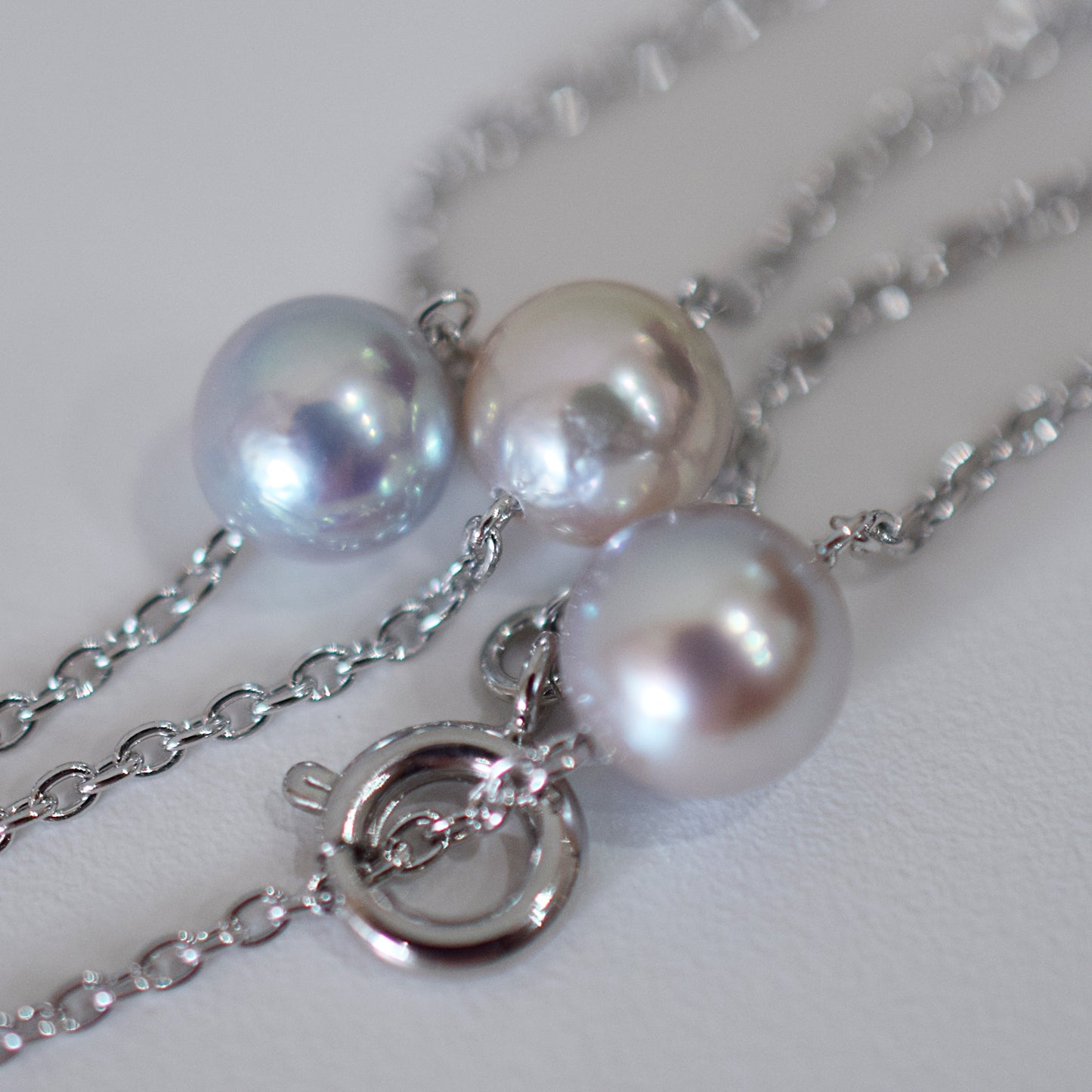 Limited to actual item 2-way Station necklace akoya pearl Natural color 6mm - 7mm Real Akoya Pearl Japan 19.6inch akoyapearl reenspearl Silver