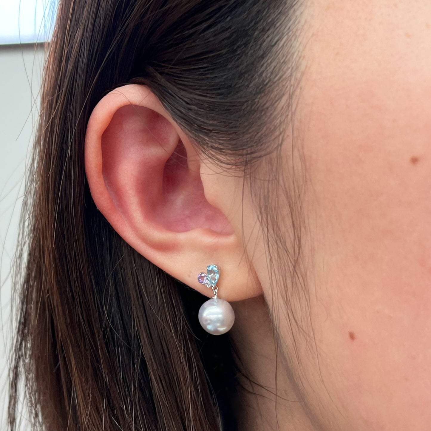 Madama rank 8mm - 8.5mm Natural color Earrings K14WG Real Akoya Pearl Japan Akoyapearl REENSPEARL reenspearl birthday Semi-precious stone