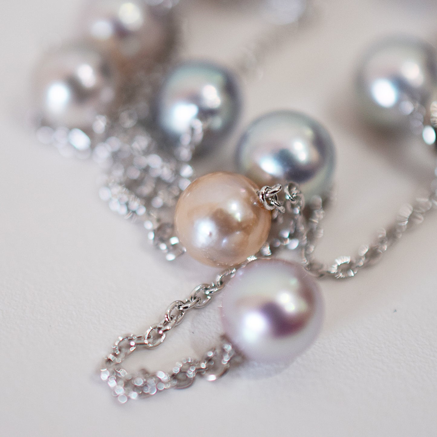 Limited to actual item 2-way Station necklace akoya pearl Natural color 6mm - 7mm Real Akoya Pearl Japan 19.6inch akoyapearl reenspearl Silver