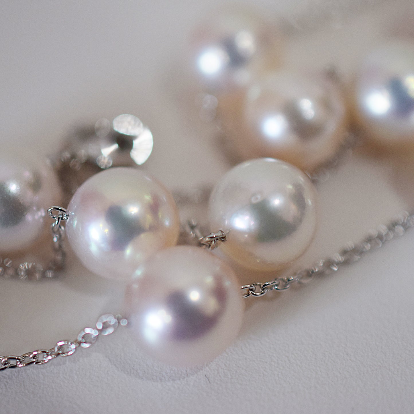 Limited to actual item Station necklace akoya pearl White pink 8mm - 8.5mm Real Akoya Pearl Japan 19.6inch akoyapearl reenspearl Silver