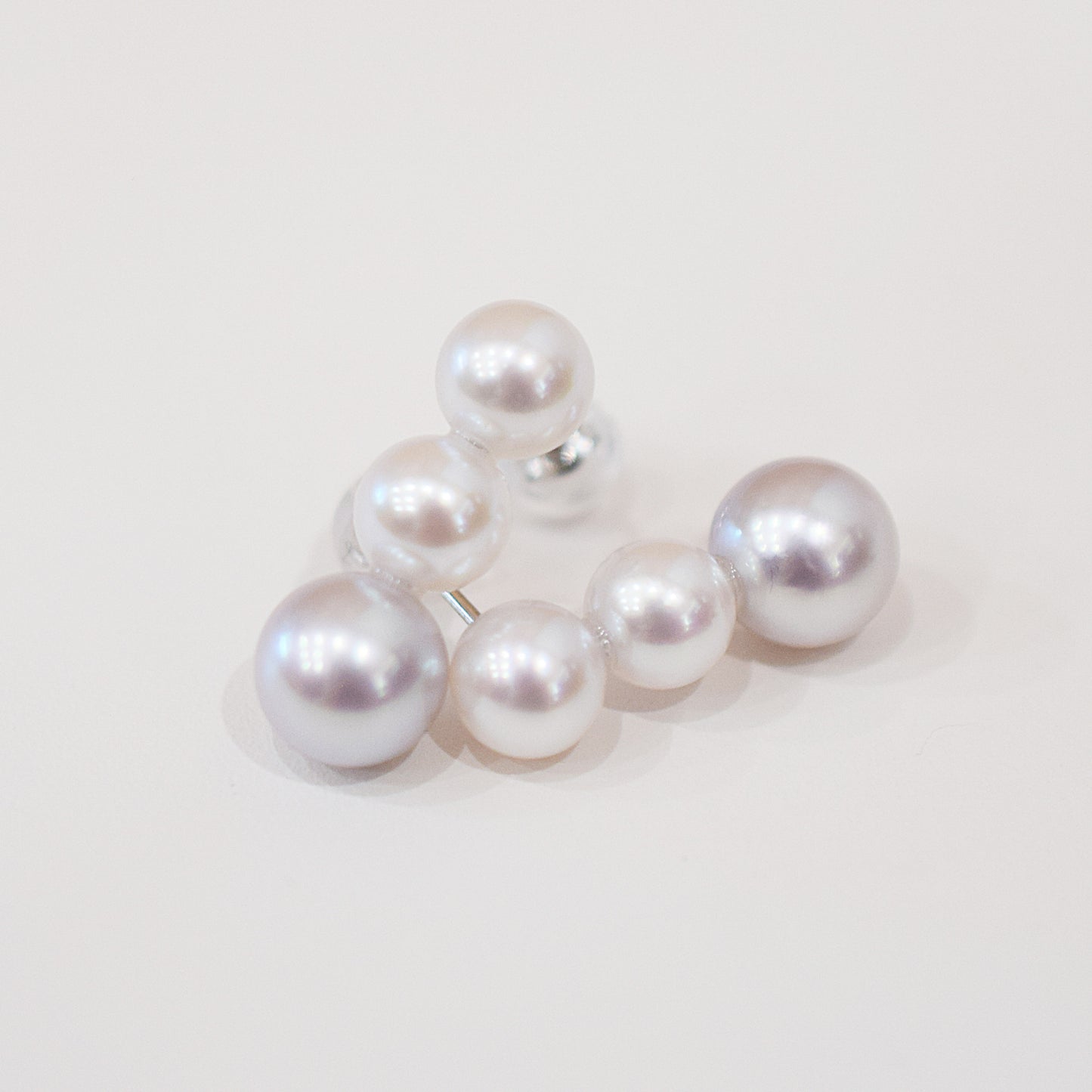 <SALE> Limited to actual item 6mm - 6.5mm × 7.5mm - 8mm Seawater Akoya Pearl White pink Natural color Stud Earring 14KWG Japan Japanese