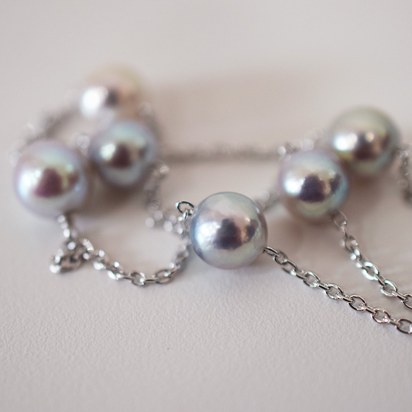 Limited to actual item 2-way Station necklace akoya pearl Natural color 6mm - 7mm Real Akoya Pearl Japan 19.6inch akoyapearl reenspearl Silver