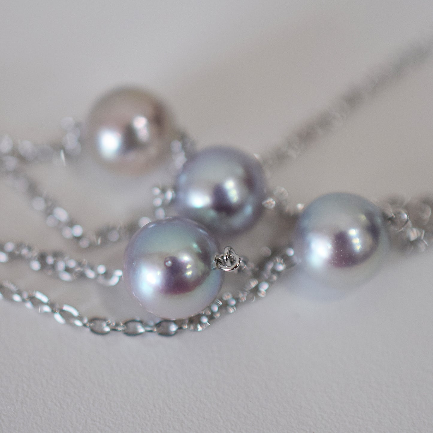 Limited to actual item 2-way Station necklace akoya pearl Natural color 6mm - 7mm Real Akoya Pearl Japan 19.6inch akoyapearl reenspearl Silver
