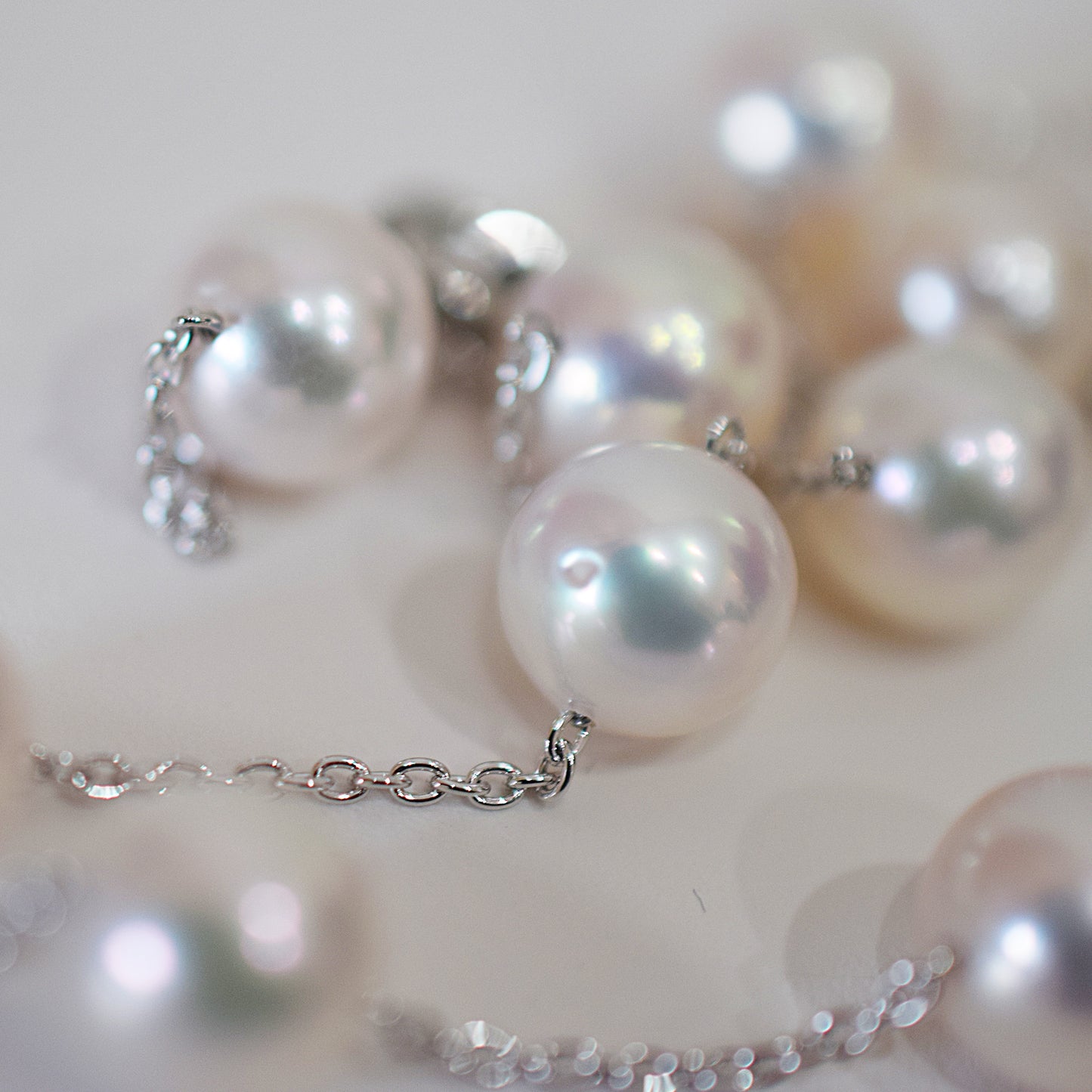 Limited to actual item Station necklace akoya pearl White pink 8mm - 8.5mm Real Akoya Pearl Japan 19.6inch akoyapearl reenspearl Silver