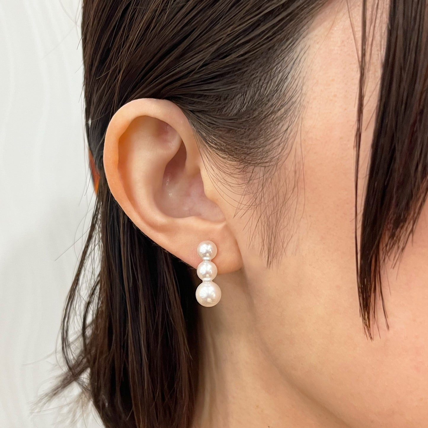 Rare White Pink 6mm - 6.5mm × 7.5mm - 8mm 3pcs akoya pearl Earring K18YG Japan 1pair akoyapearl Japanese Seawater reenspearl