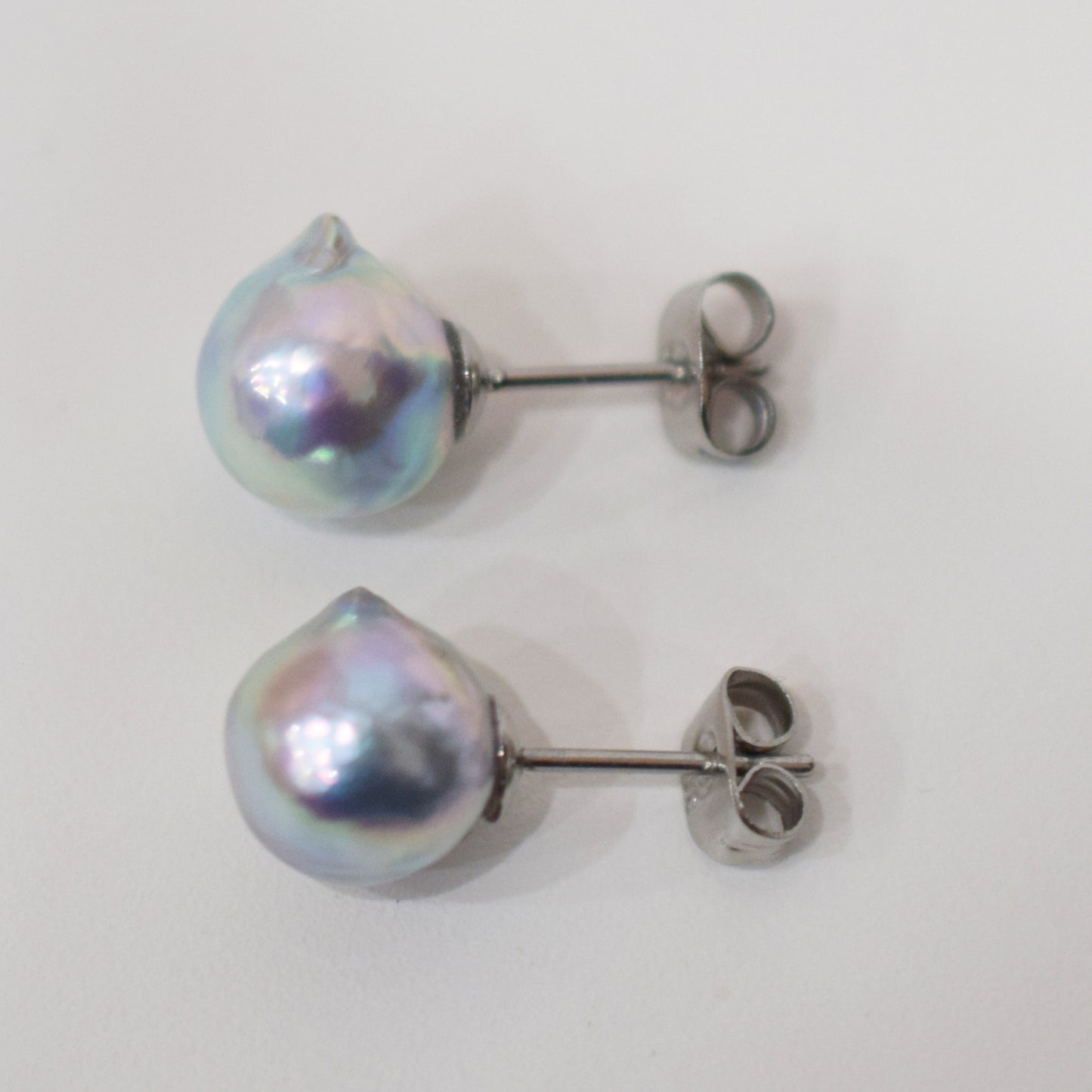 Limited to actual item Natural color akoya Baroque pearl 9.5mm - 10mm Surgical Stainless Steel Seawater Akoya Pearl Stud Earrings Japan