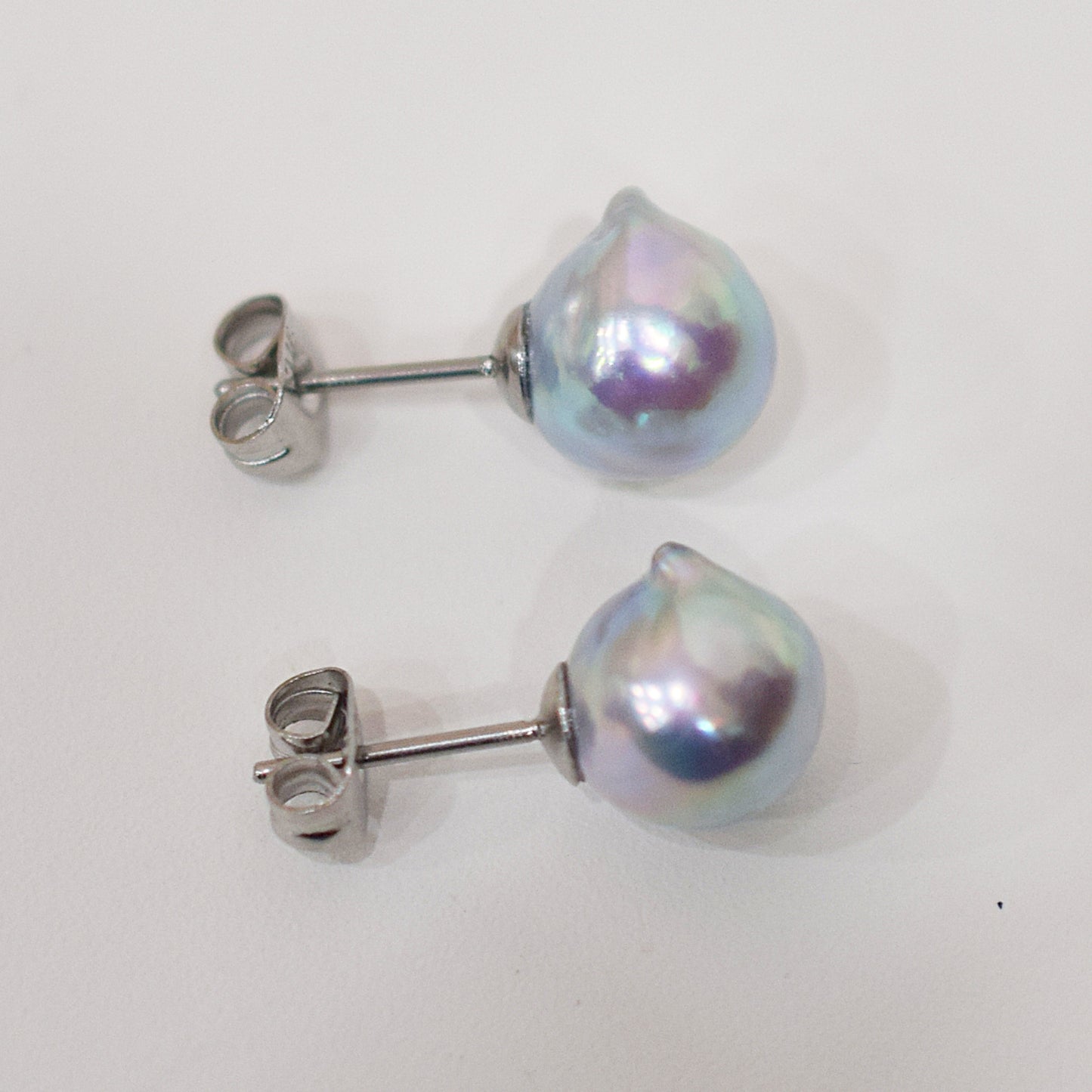 Limited to actual item Natural color akoya Baroque pearl 9.5mm - 10mm Surgical Stainless Steel Seawater Akoya Pearl Stud Earrings Japan