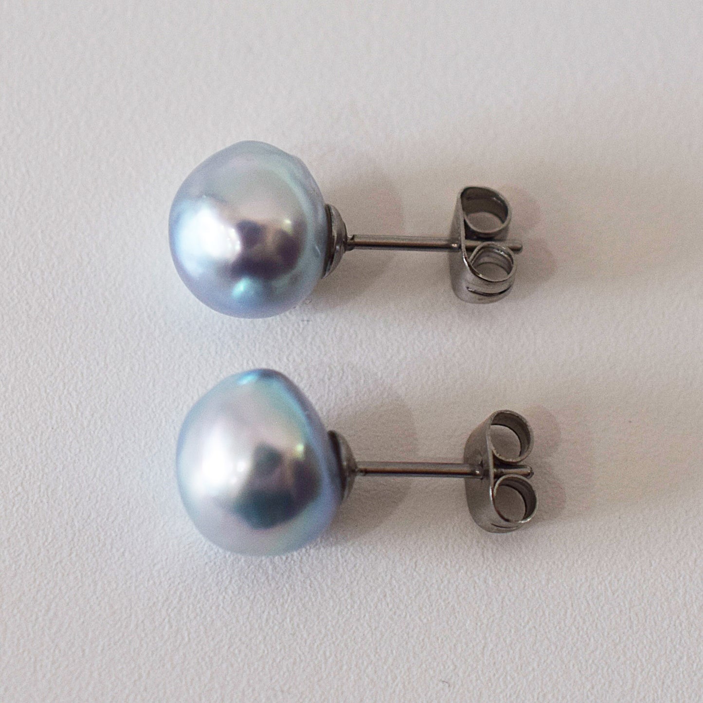 Limited to actual item Natural color akoya Baroque pearl 9.5mm - 10mm Surgical Stainless Steel Seawater Akoya Pearl Stud Earrings Japan