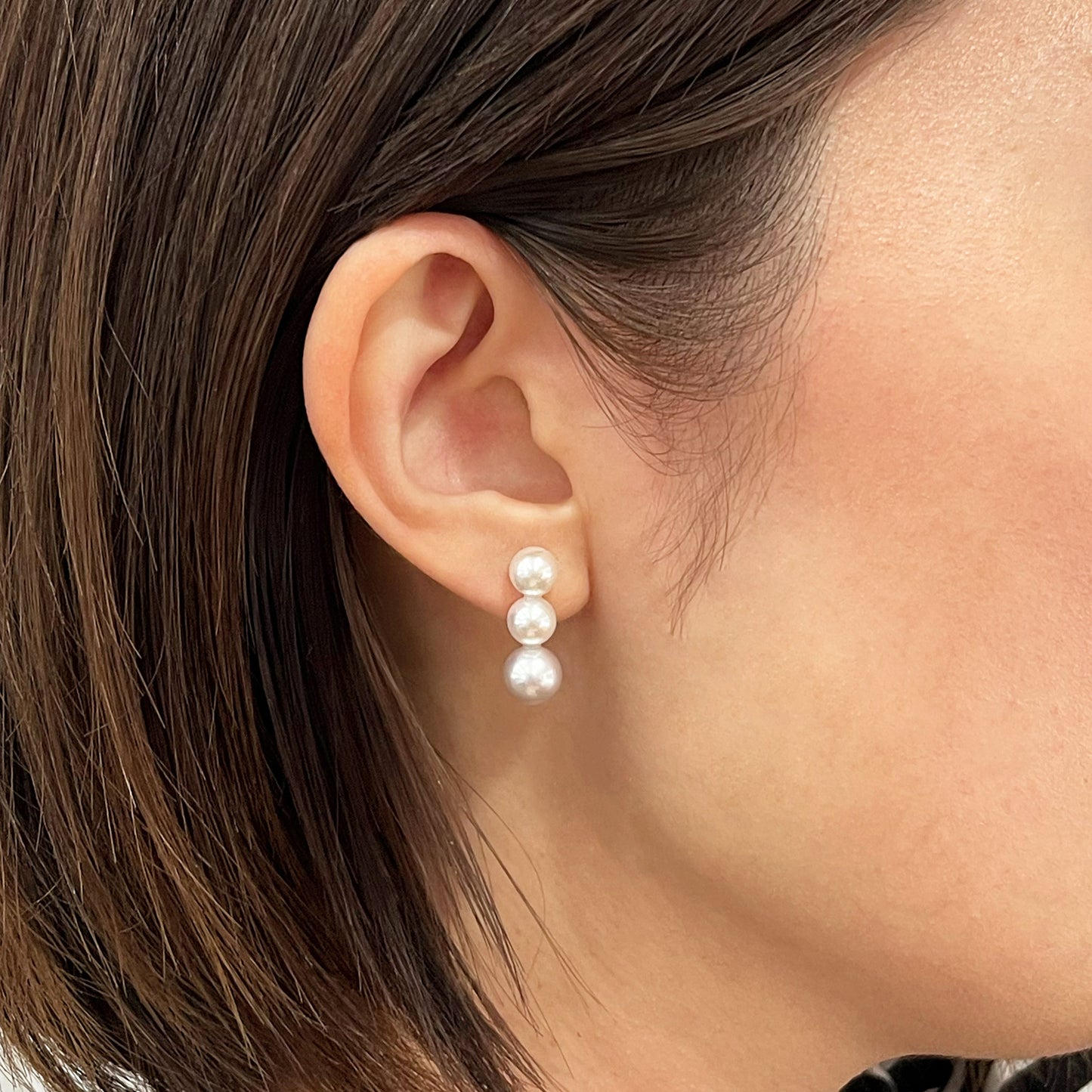 <SALE> Limited to actual item 6mm - 6.5mm × 7.5mm - 8mm Seawater Akoya Pearl White pink Natural color Stud Earring 14KWG Japan Japanese