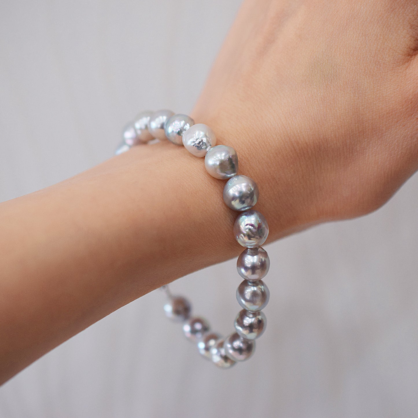 Limited to actual item 8mm - 9mm Natural color Baroque Akoya Pearl Bracelet 7.48inch Japan AkoyaPearl SV925 Wedding Japanese Seawater