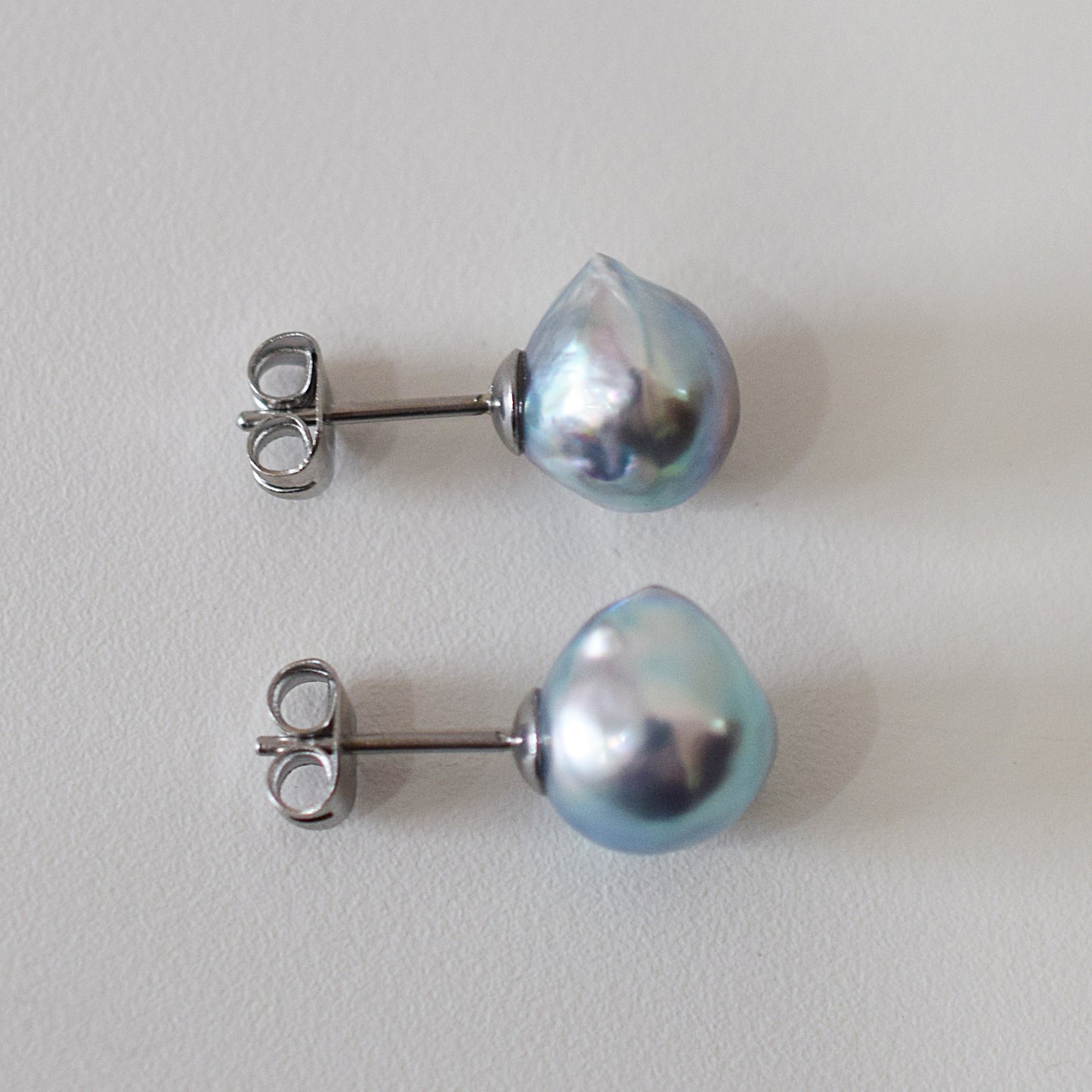Limited to actual item Natural color akoya Baroque pearl 10mm - 10.5mm Surgical Stainless Steel Seawater Akoya Pearl Stud Earrings Japan