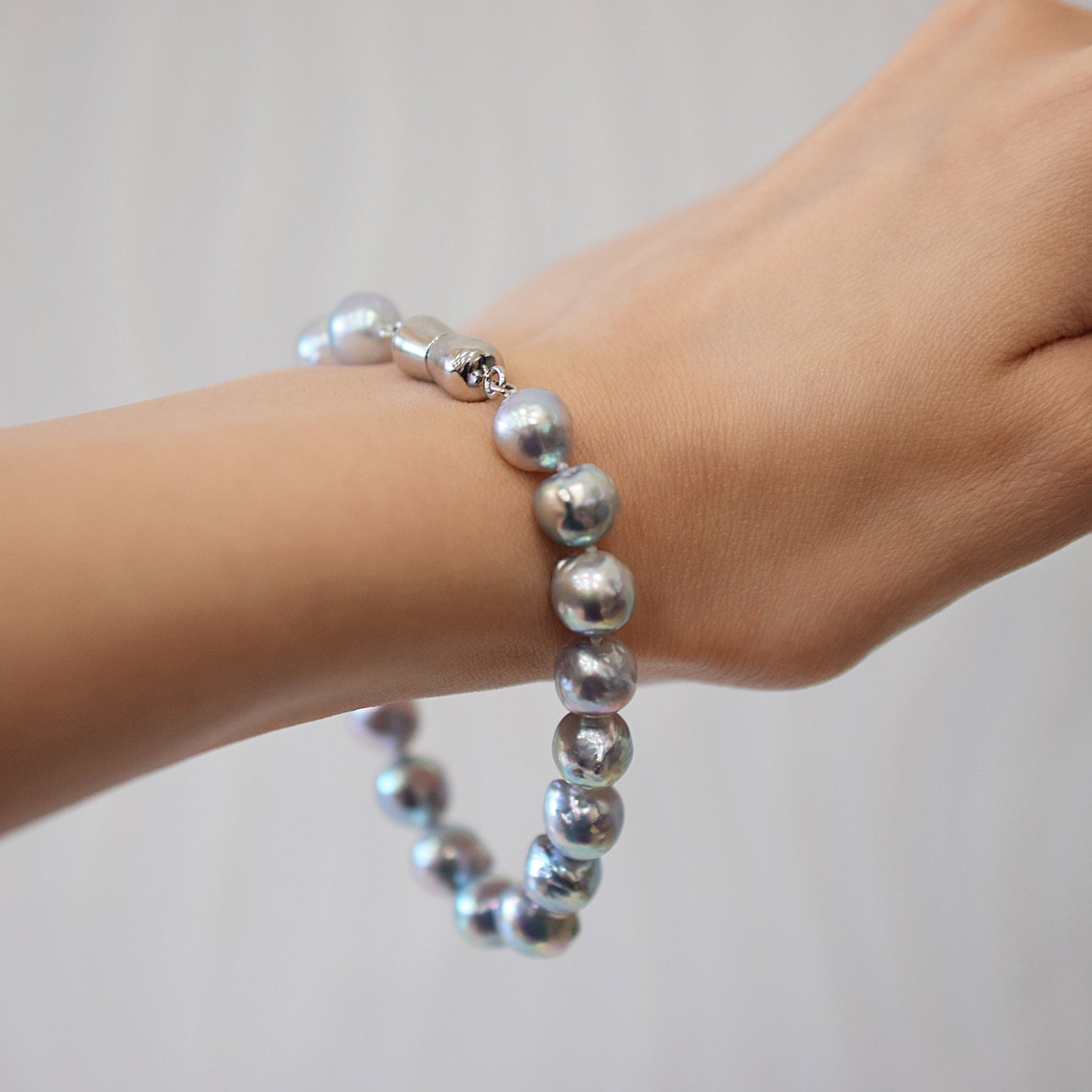 Limited to actual item 9mm - 10mm Natural color Baroque Akoya Pearl Bracelet 7.87inch 20cm Japan AkoyaPearl SV925 Wedding Japanese Seawater