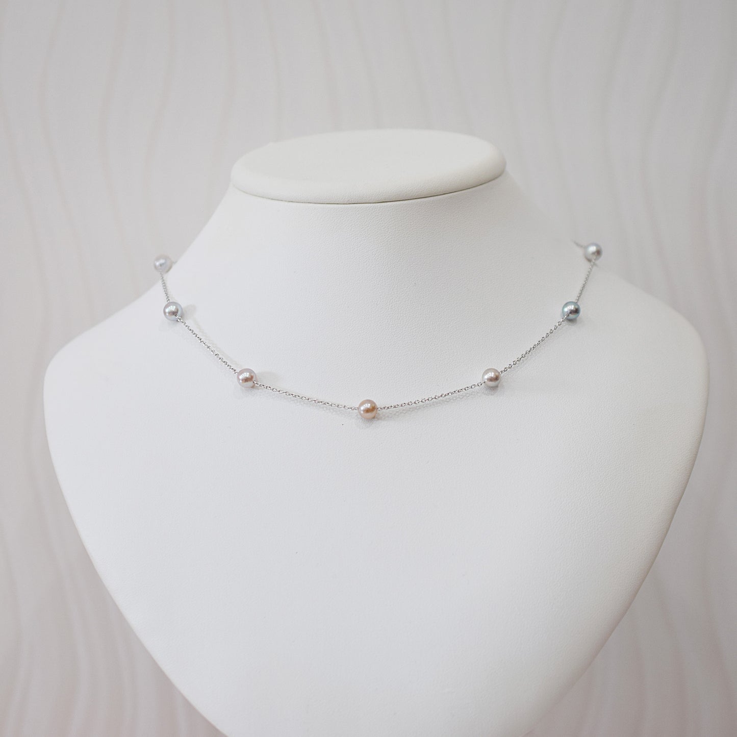 Limited to actual item 2-way Station necklace akoya pearl Natural color 6mm - 7mm Real Akoya Pearl Japan 19.6inch akoyapearl reenspearl Silver