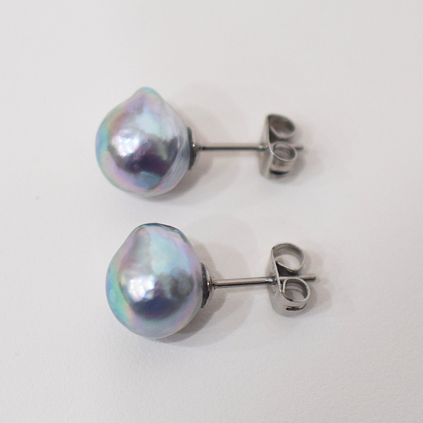 Limited to actual item Natural color akoya Baroque pearl 10mm - 10.5mm Surgical Stainless Steel Seawater Akoya Pearl Stud Earrings Japan