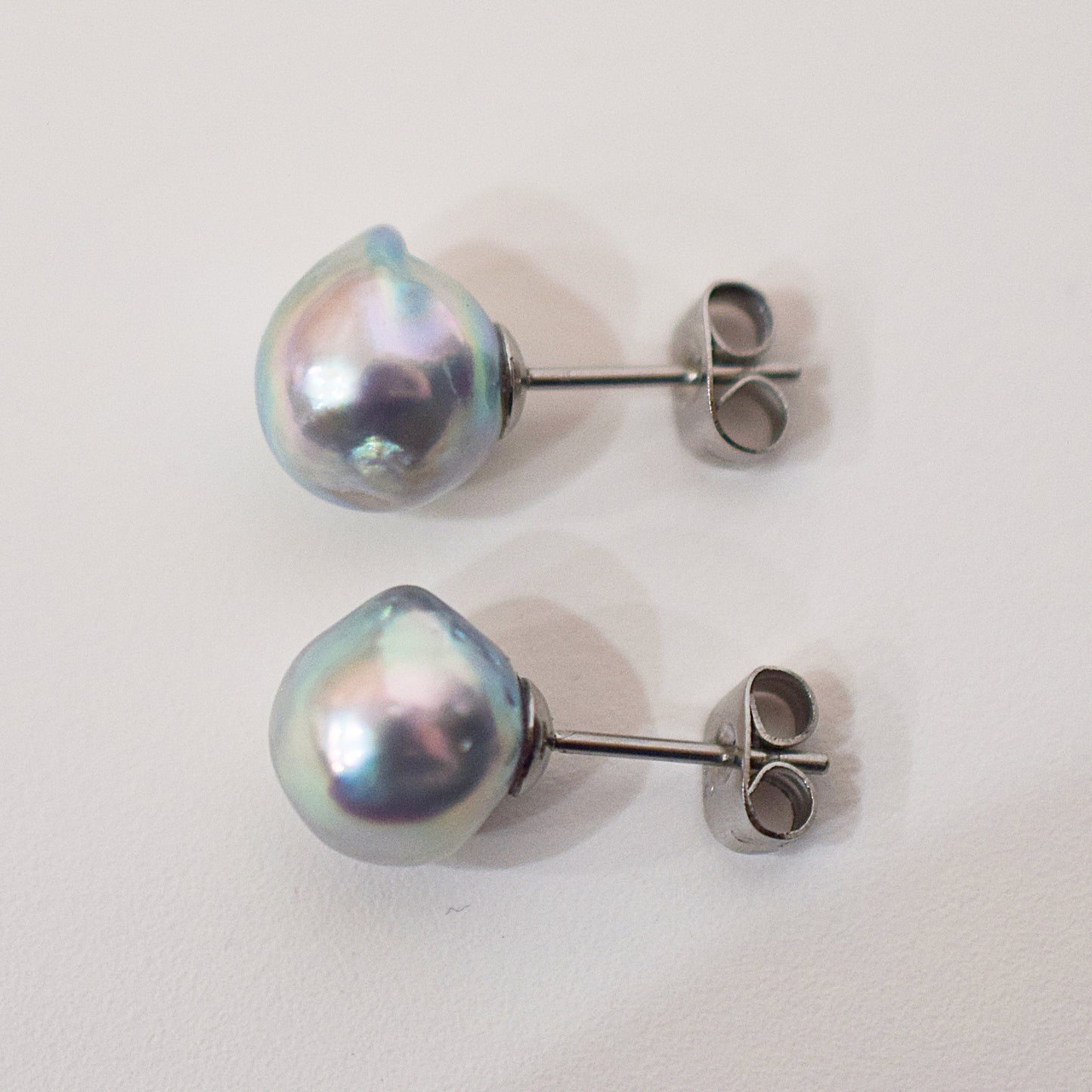 Limited to actual item Natural color akoya Baroque pearl 9.5mm - 10mm Surgical Stainless Steel Seawater Akoya Pearl Stud Earrings Japan
