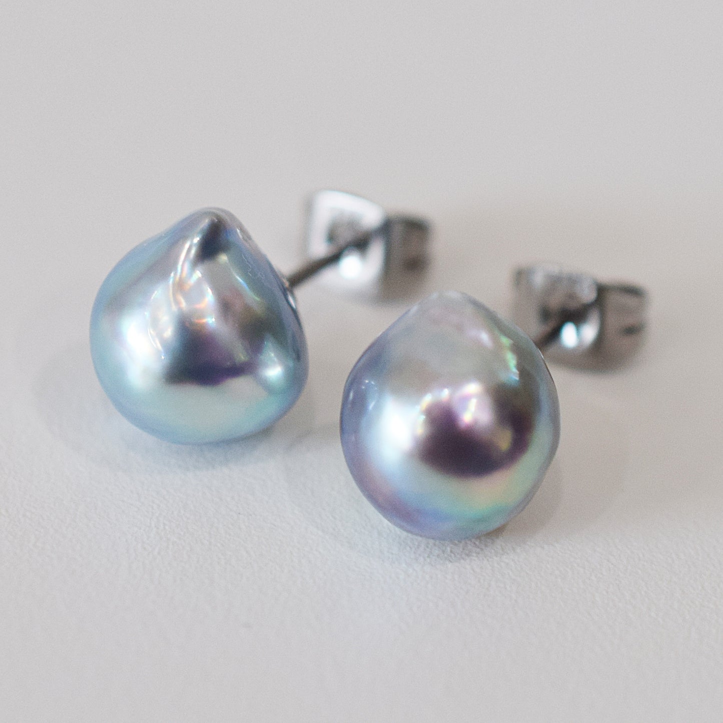 Limited to actual item Natural color akoya Baroque pearl 10mm - 10.5mm Surgical Stainless Steel Seawater Akoya Pearl Stud Earrings Japan