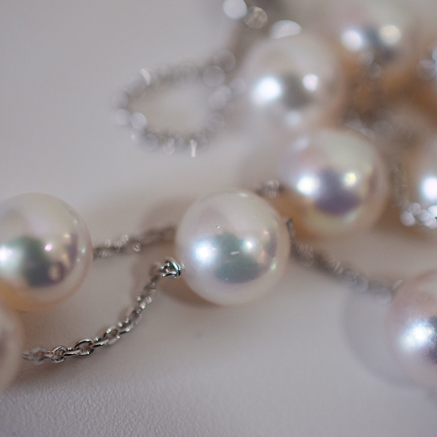 Limited to actual item Station necklace akoya pearl White pink 8mm - 8.5mm Real Akoya Pearl Japan 19.6inch akoyapearl reenspearl Silver