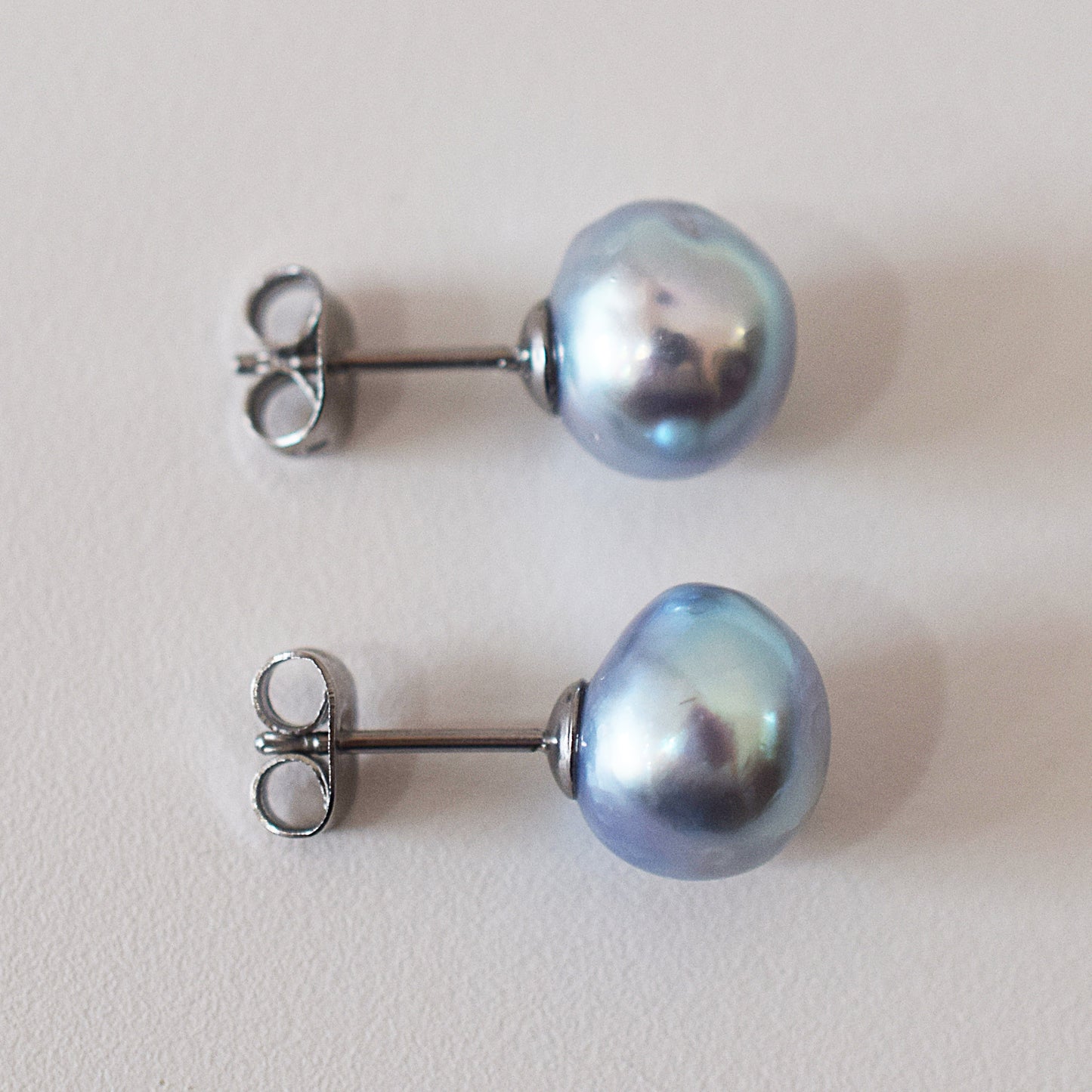 Limited to actual item Natural color akoya Baroque pearl 9.5mm - 10mm Surgical Stainless Steel Seawater Akoya Pearl Stud Earrings Japan