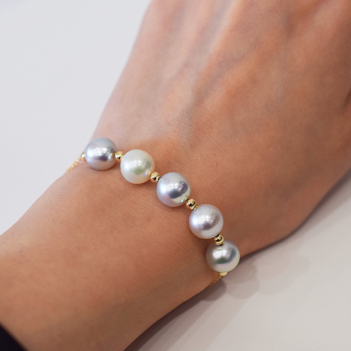 <SALE> Limited to actual item Natural color Semi-Round 9mm - 9.5mm Bracelet 7.08inch 14KGF Gold Filled Magnet Real Akoya Pearl Japan