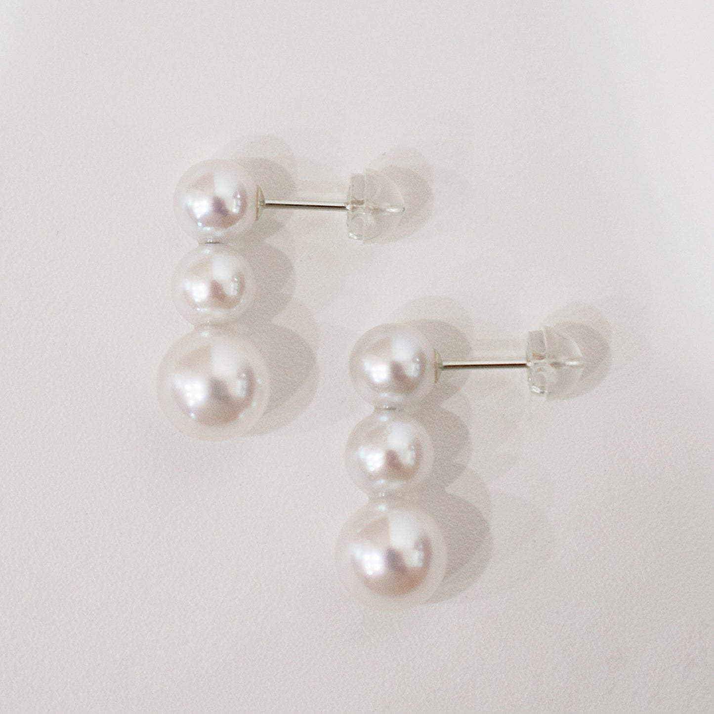 Rare White Pink 6mm - 6.5mm × 7.5mm - 8mm 3pcs akoya pearl Earring K14WG Japan 1pair akoyapearl Japanese Seawater reenspearl