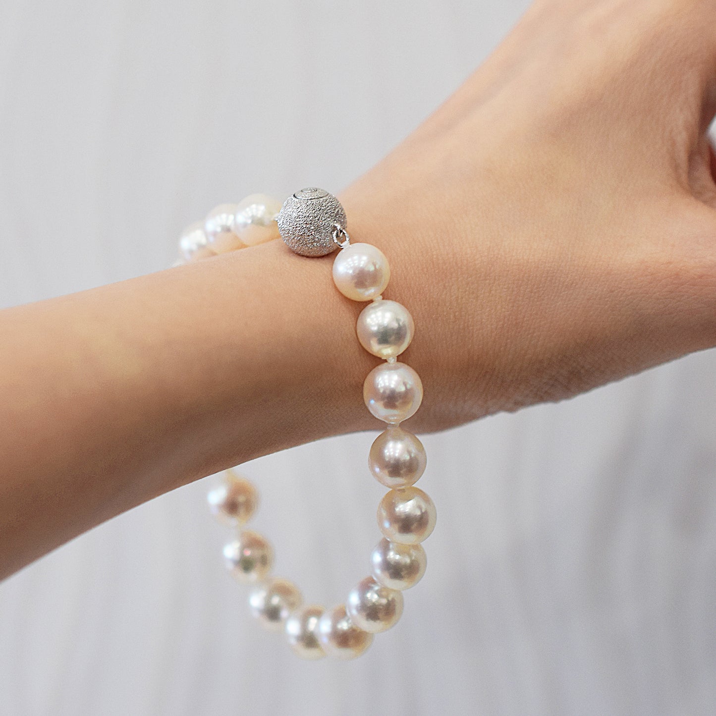 <SALE> Limited to actual item 9mm - 9.5mm White pink Semi round 〜 Baroque SV925 21cm 8.26inch Akoya Pearl Bracelet From Japan AkoyaPearl