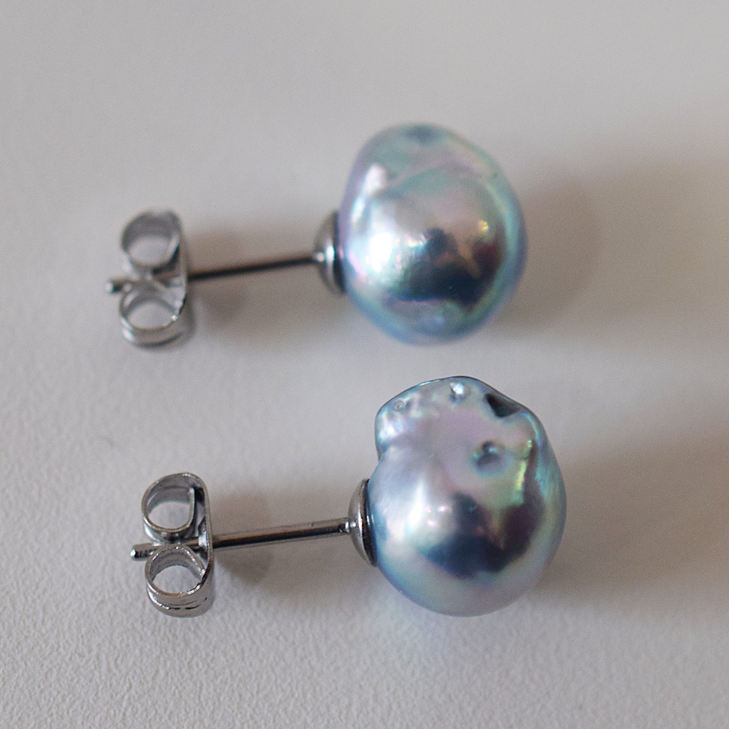 Limited to actual item Natural color akoya Baroque pearl 10.5mm - 11mm Surgical Stainless Steel Seawater Akoya Pearl Stud Earrings Japan