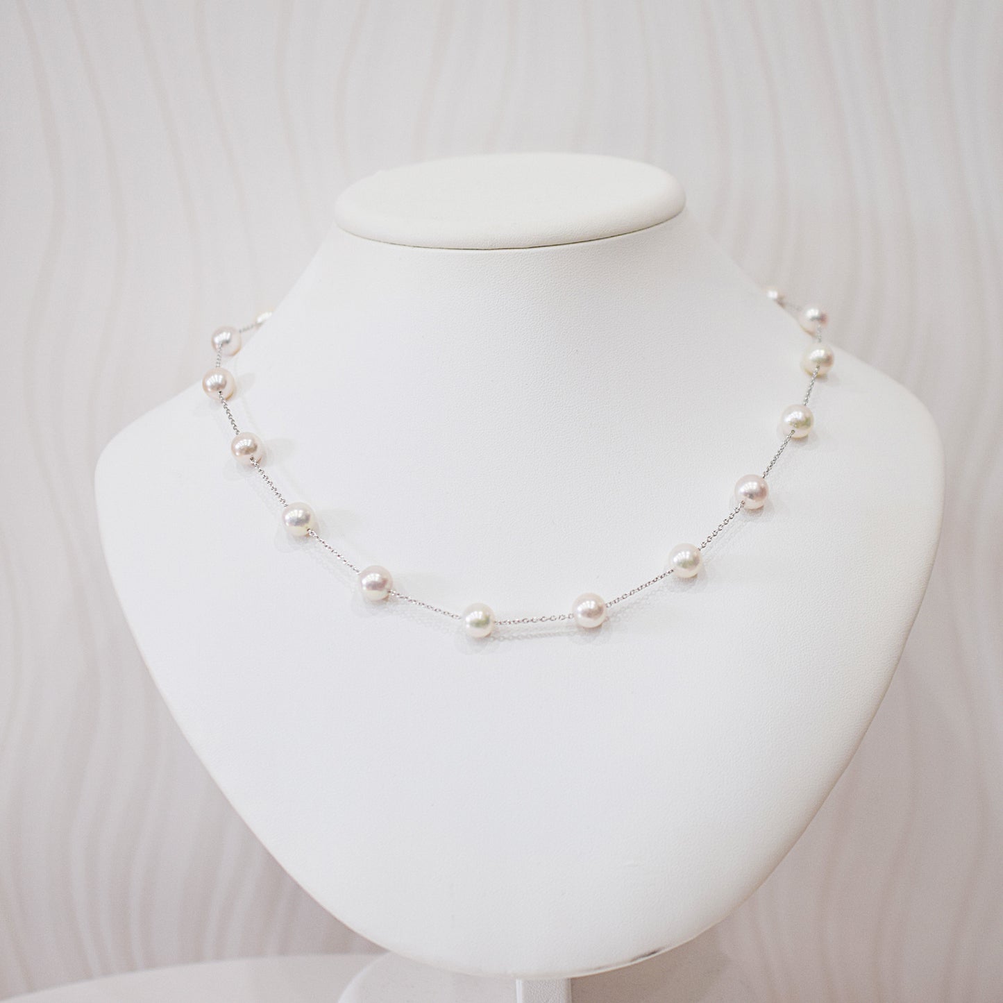 Limited to actual item Station necklace akoya pearl White pink 8mm - 8.5mm Real Akoya Pearl Japan 19.6inch akoyapearl reenspearl Silver