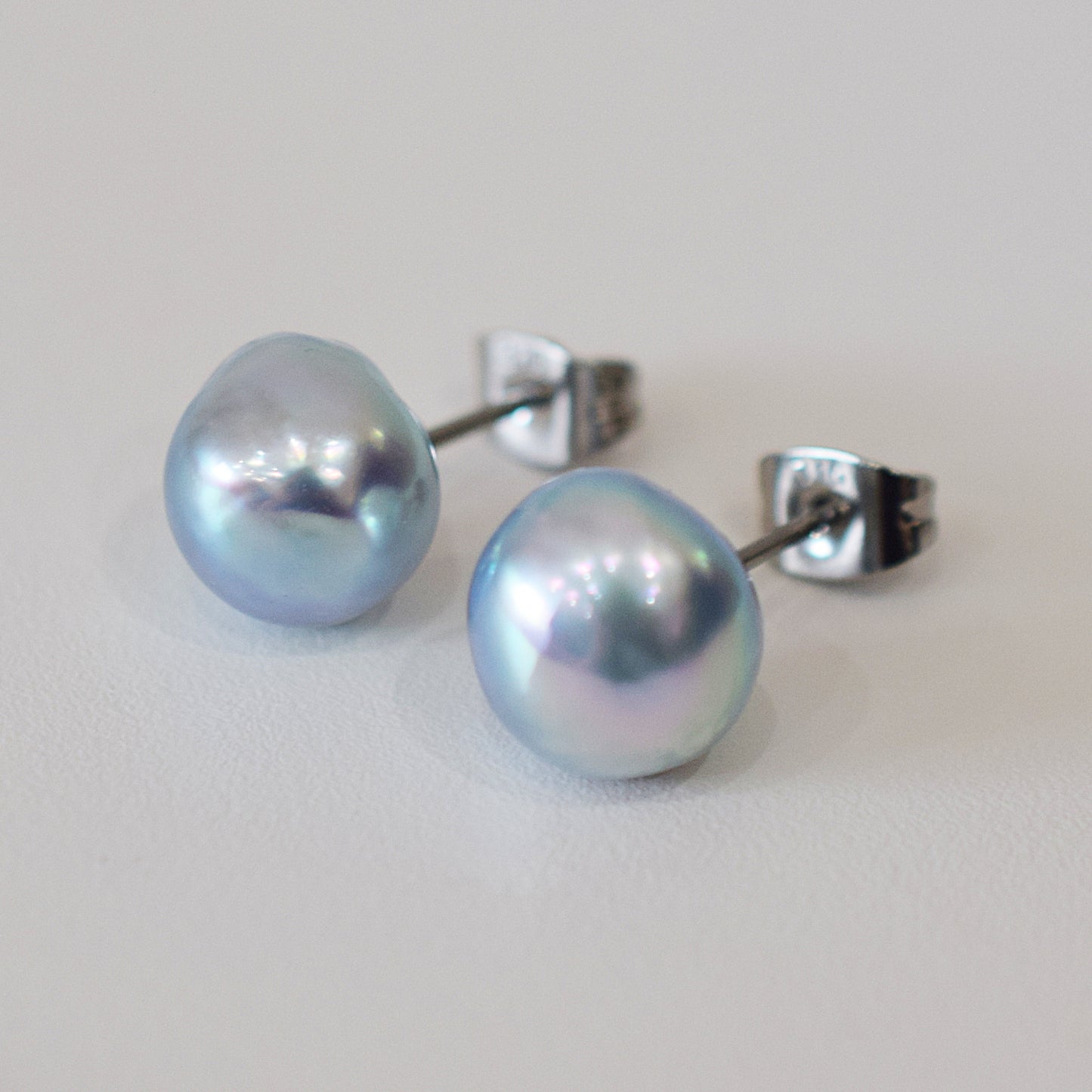 Limited to actual item Natural color akoya Baroque pearl 9.5mm - 10mm Surgical Stainless Steel Seawater Akoya Pearl Stud Earrings Japan