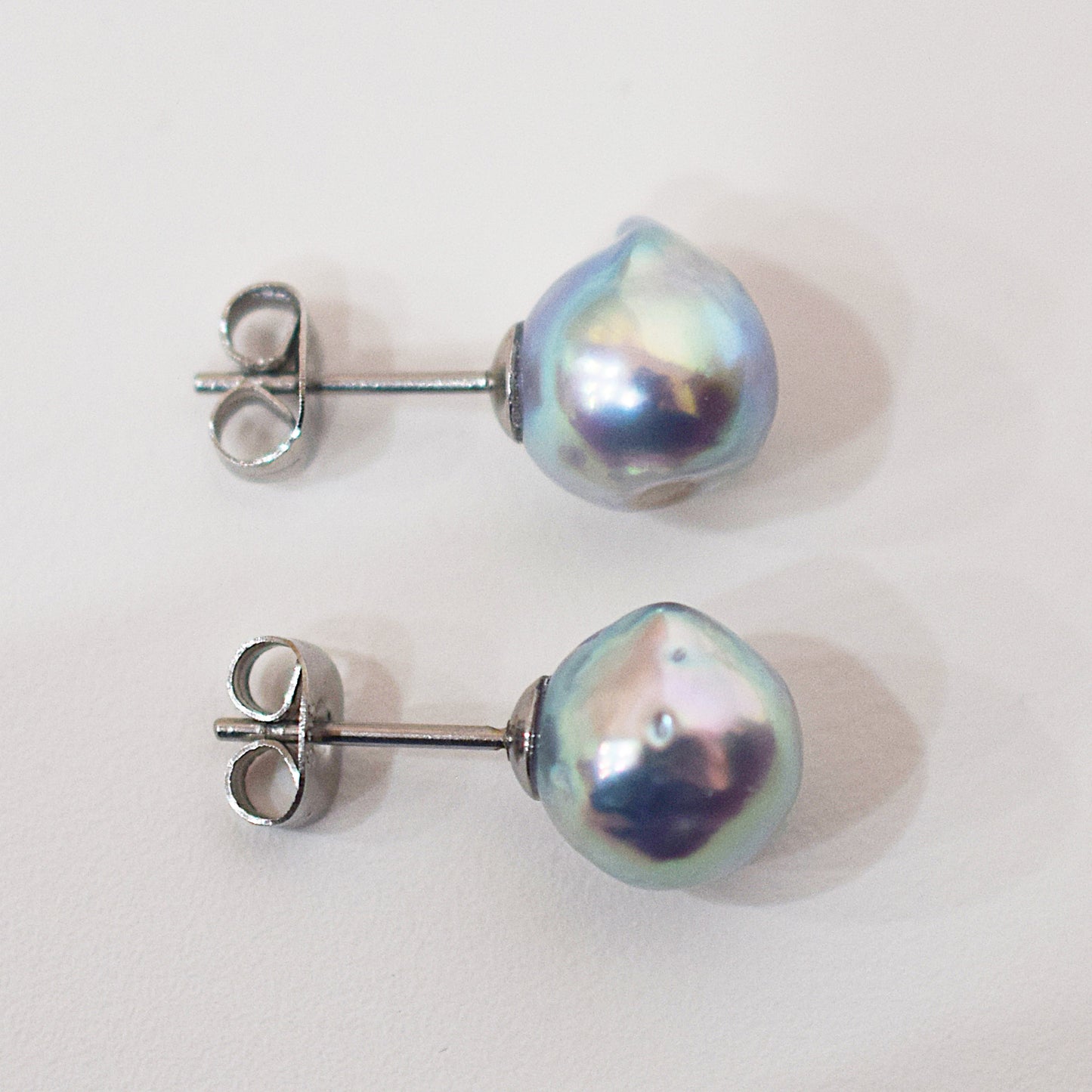 Limited to actual item Natural color akoya Baroque pearl 9.5mm - 10mm Surgical Stainless Steel Seawater Akoya Pearl Stud Earrings Japan