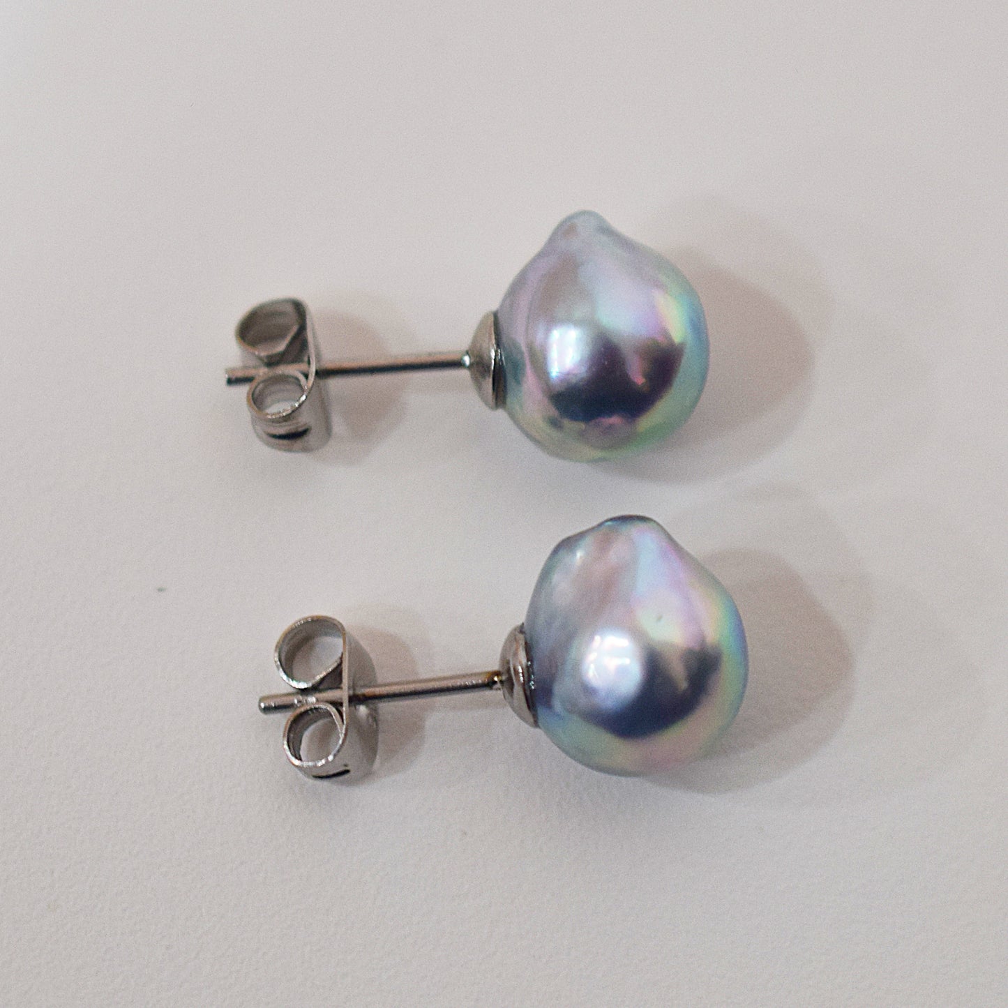 Limited to actual item Natural color akoya Baroque pearl 10mm - 10.5mm Surgical Stainless Steel Seawater Akoya Pearl Stud Earrings Japan