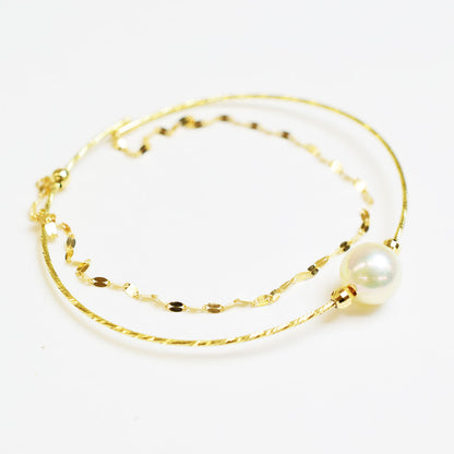 White pink 9mm - 9.5mm Akoya Pearl Cuff Bracelet Japan jewelry 18K 18KYG 18KWG Japanese reenspearl