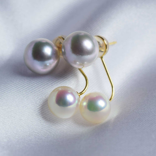 Ultra Rare Tennyo color & Madama rank K18YG White pink Natural color Real Akoya Pearl Earring Japan Wedding anniversary gift Japanese birthday