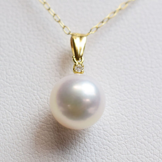 Hanadama rank White pink 8mm - 9.5mm pendant necklace Akoya Pearl diamond 0.01ct K18YG Real Japan Seawater pearl reenspearl akoyapearl