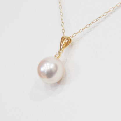 【K18YG / K18WG】Hanadama rank White pink 8mm - 9.5mm pendant necklace Akoya Pearl diamond 0.01ct Real Japan Seawater pearl reenspearl akoyapearl