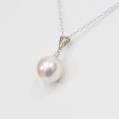 【K18YG / K18WG】Hanadama rank White pink 8mm - 9.5mm pendant necklace Akoya Pearl diamond 0.01ct Real Japan Seawater pearl reenspearl akoyapearl