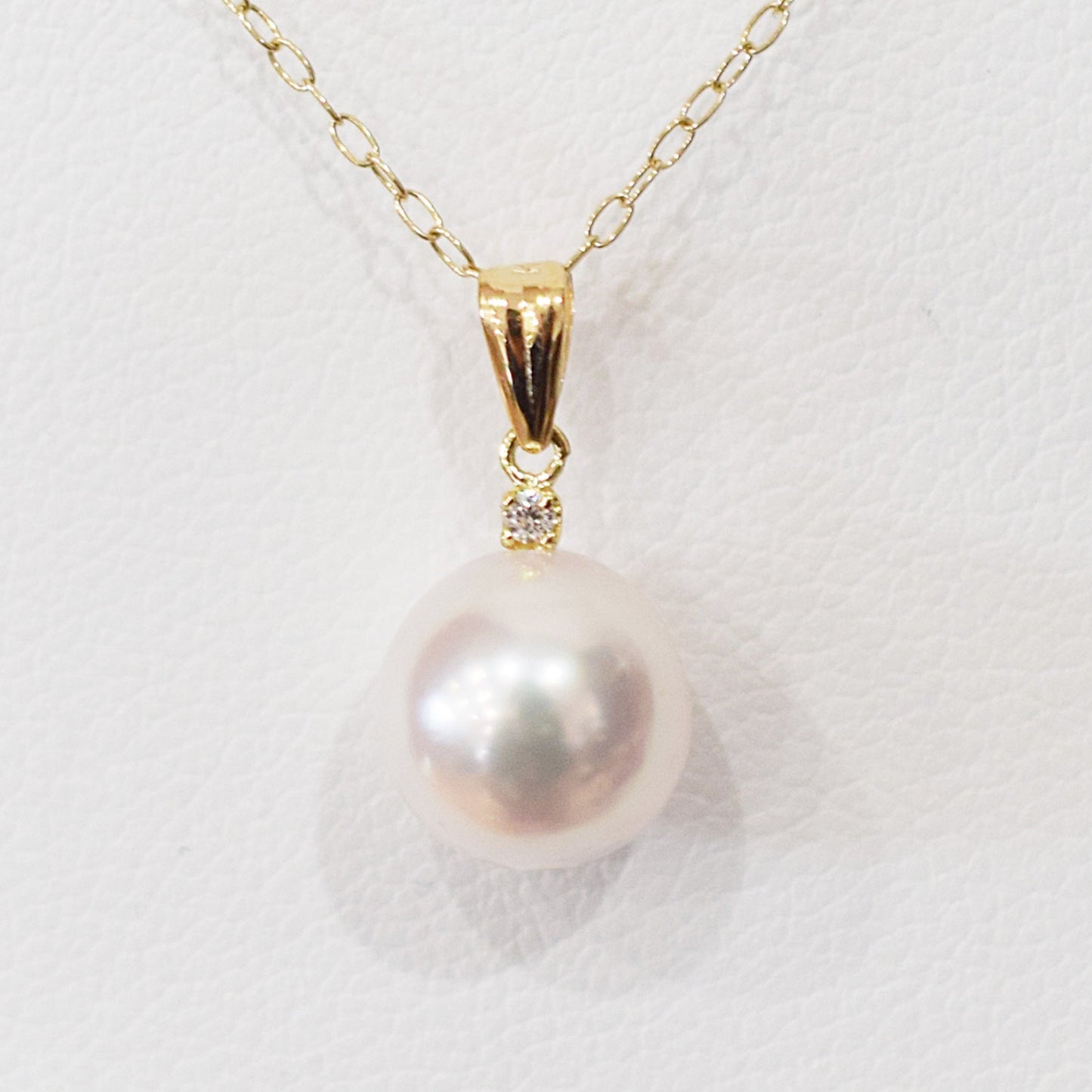 【K18YG / K18WG】Hanadama rank White pink 8mm - 9.5mm pendant necklace Akoya Pearl diamond 0.01ct Real Japan Seawater pearl reenspearl akoyapearl