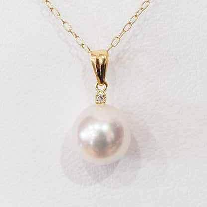 【K18YG / K18WG】Hanadama rank White pink 8mm - 9.5mm pendant necklace Akoya Pearl diamond 0.01ct Real Japan Seawater pearl reenspearl akoyapearl