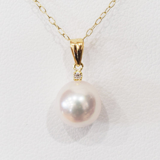 【K18YG / K18WG】Hanadama rank White pink 8mm - 9.5mm pendant necklace Akoya Pearl diamond 0.01ct Real Japan Seawater pearl reenspearl akoyapearl