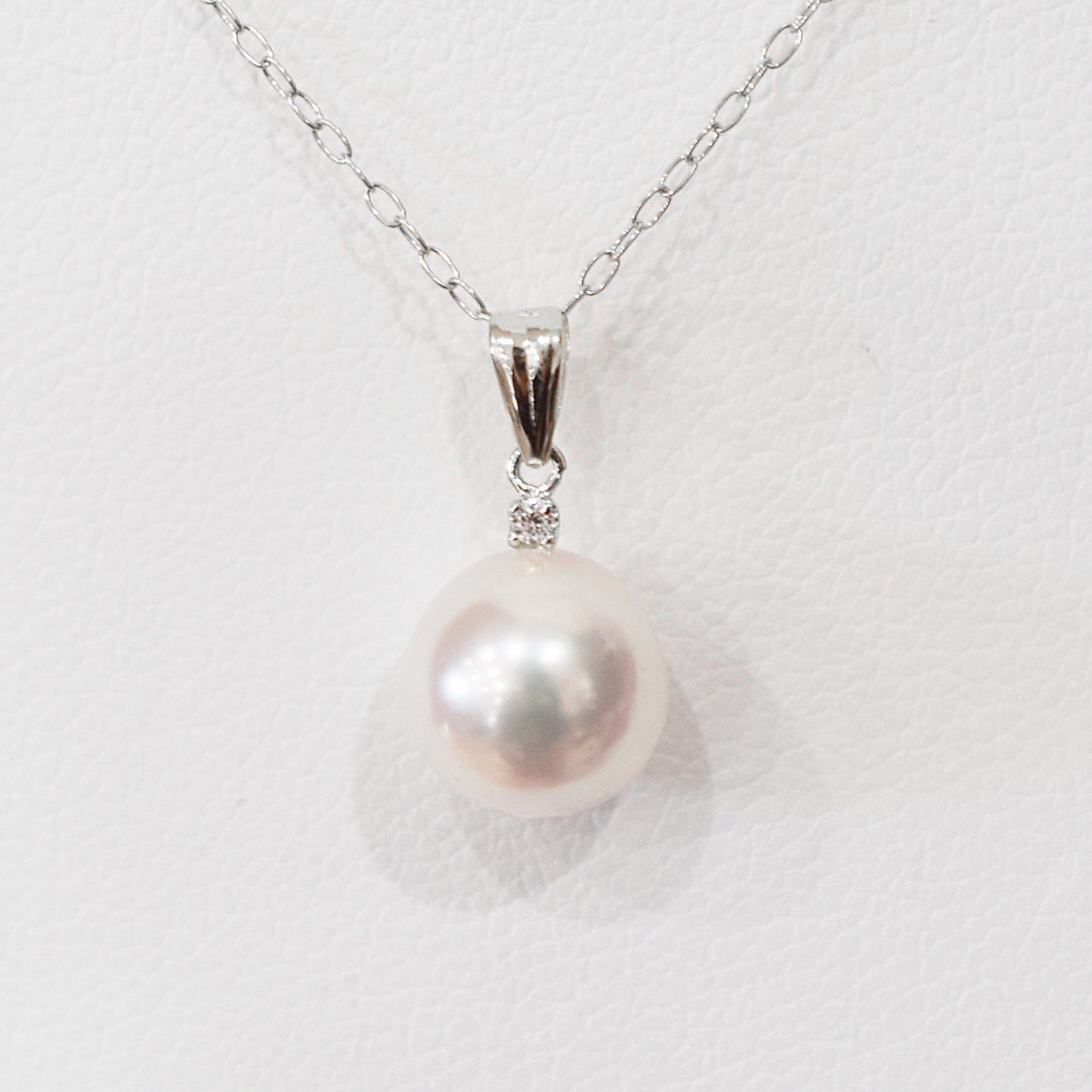【K18YG / K18WG】Hanadama rank White pink 8mm - 9.5mm pendant necklace Akoya Pearl diamond 0.01ct Real Japan Seawater pearl reenspearl akoyapearl