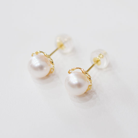 【K18YG / K14WG】Hanadama rank 6mm - 6.5mm Seawater Akoya Pearl White Pink Stud Earring Japan anniversary Japanese Seawater birthday 真珠 あこや 花珠級