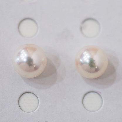 AAA rank 8mm - 8.5mm White pink tennyo color Akoya Pearl Earring Japan Japanese Seawater pearl reenspearl 18K 14K akoyapearl 1pair 2pc