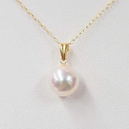AAA Aurora Tennyo color 8mm - 8.5mm seawater Real Akoya Pearl 18K 10K YG Pendant Necklace Japan Wedding anniversary birthday 真珠 あこや