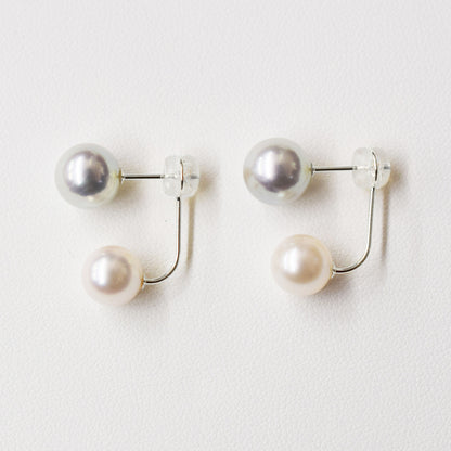 【K18YG / K14WG】Rare Natural color 8mm × White pink 7.5mm Akoya Pearl Earring Japan Japanese Seawater reenspearl 日本 天草 熊本