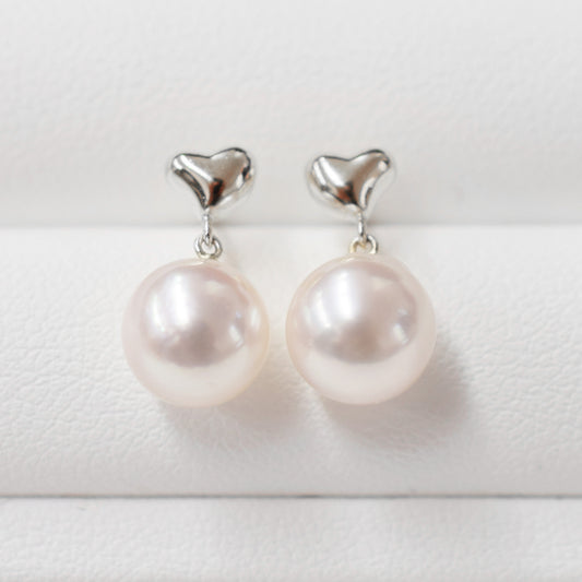 Hanadama rank White pink 7.5mm - 8.5mm Real Akoya Pearl heart K14WG Earrings Japan 1pair akoyapearl Japanese Seawater reenspearl あこや 真珠 日本 天草