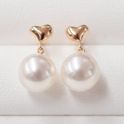 【K18YG / K14WG / K18PG】Hanadama rank White pink 7.5mm - 8.5mm Real Akoya Pearl heart K18YG Earrings Japan 1pair akoyapearl Japanese Seawater reenspearl あこや 真珠 日本 天草