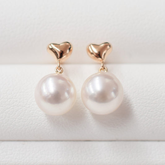 Hanadama rank White pink 7.5mm - 8.5mm Real Akoya Pearl heart K18PG Earrings Japan 1pair akoyapearl Japanese Seawater reenspearl あこや 真珠 日本 天草