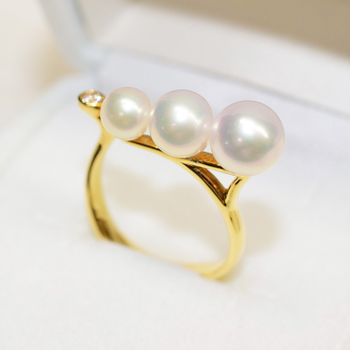 【K18】White pink 5mm & 6mm & 7mm Diamond 0.08ct Ring Akoya Pearl From Japan reenspearl Sea Real akoyapearl