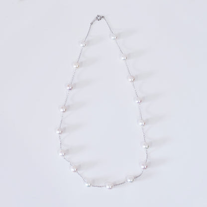 Limited to actual item Station necklace akoya pearl White pink 8mm - 8.5mm Real Akoya Pearl Japan 19.6inch akoyapearl reenspearl Silver