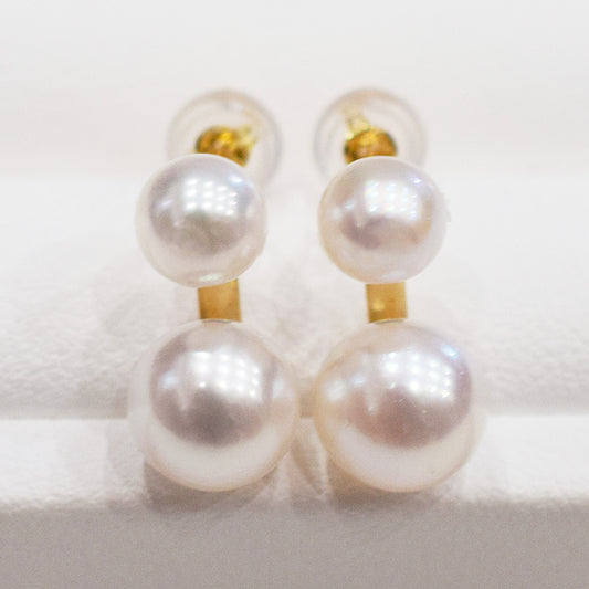 Hanadama rank White pink 5.5mm - 6mm × 7.5mm - 8mm Sea Real Akoya Pearl Earring K18YG Japan pair Japanese reens gift jewelry Beautiful あこや 真珠