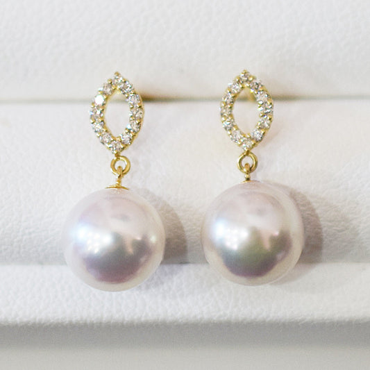 【K18YG / K18WG】Hanadama rank Whitepink 7.5mm - 8.5mm Earring Diamond 0.06ct Seawater Real Akoya Pearl Japan anniversary Japanese Wedding あこや 真珠